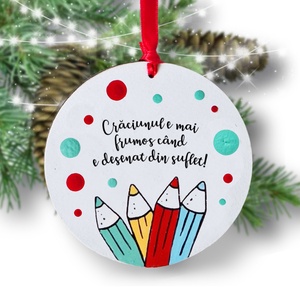 Glob Craciun creioane colorate pictat manual personalizat cu mesaj, Craciun, Decoratiuni de Craciun de casa, Globuri, Obiecte pictate, Pictura, ARTYNOS