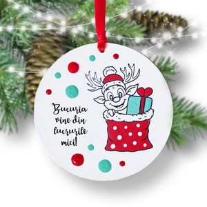 Glob pom Craciun Ren pictat manual personalizat cu mesaj - Artynos.ro