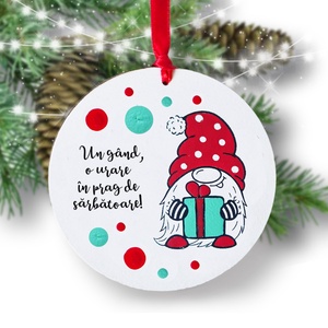 Glob pom Craciun Pitic pictat manual personalizat cu mesaj, Craciun, Decoratiuni de Craciun de casa, Globuri, Obiecte pictate, Pictura, ARTYNOS