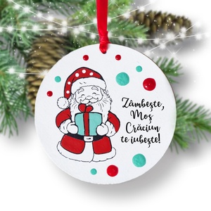 Glob pom Mos Craciun pictat manual personalizat cu mesaj, Craciun, Decoratiuni de Craciun de casa, Globuri de Craciun, Obiecte pictate, Pictura, ARTYNOS