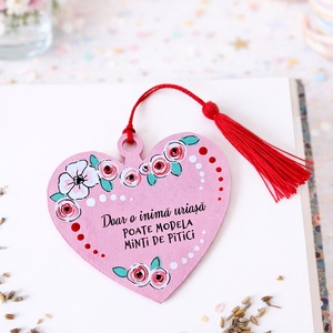 Semn de carte inimioara pictat manual cu mesaj pentru cadru didactic - Artynos.ro