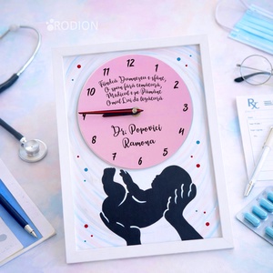 Ceas inramat personalizat cu nume si mesaj pictat manual pentru medic - casă & stil de viață - decorațiuni de casă - decorațiuni de pereți - ceasuri de perete - Artynos.ro