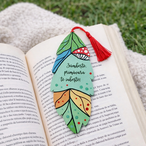 Semn de carte in forma de frunza pictat manual cu mesaj handmade, Bijuterii, Martisor, Obiecte pictate, Pictura, ARTYNOS