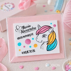 Marturii botez fetita manual personalizate cu nume Unicorn - Artynos.ro