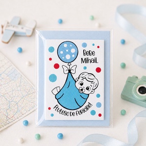 Marturii botez baietel pictat manual personalizate cu nume Balon - Artynos.ro