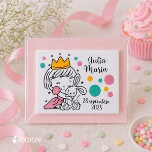 Marturii botez fetita cu iepuras manual personalizate cu nume - Artynos.ro