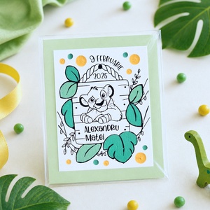 Marturii botez baietel pictat manual personalizate cu nume Simba - Artynos.ro