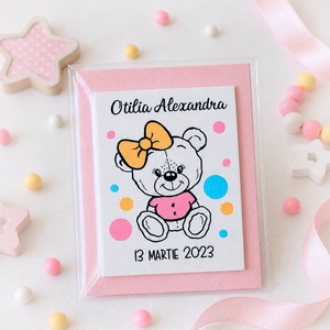 Marturii botez fetita manual personalizate cu nume Ursulet - Artynos.ro