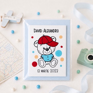 Marturii botez baiat manual personalizate cu nume Ursulet - Artynos.ro