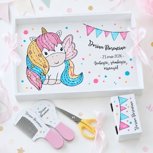 Set prima aniversare fetita unicorn  tava mot personalizata pictata manual - Artynos.ro