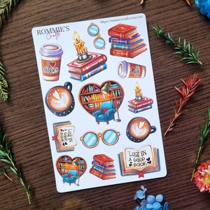 Set de stickere pentru decorarea Kindle-ului, jurnal, agende, tema biblioteca vintage, handmade - casă & stil de viață - papetărie de hârtie - pachet stickere - Artynos.ro