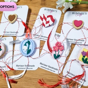 Martisor Handmade Timbru Floral din Lut Polimeric  Brosa cu Ac si Snur Traditional Alb-Rosu - bijuterii - mărțișor - Artynos.ro