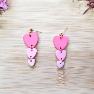 Cercei Inimi Roz in Degrade � Bijuterii handmade din lut polimeric, Bijuterii, Cercei, Cercei lungi, , ARTYNOS