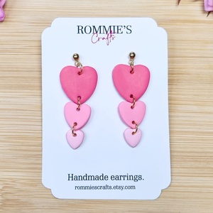 Cercei Inimi Roz în Degrade � Bijuterii handmade din lut polimeric - bijuterii - cercei - cercei lungi - Artynos.ro