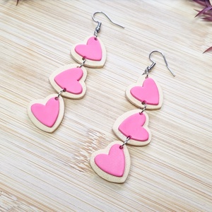 Cercei cu Biscuiti Roz in Forma de Inima � Bijuterii handmade din lut polimeric, Bijuterii, Cercei, Cercei lungi, , ARTYNOS