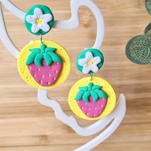 Cercei Capsuni � Bijuterii handmade din lut polimeric, inspiratie de vara, Bijuterii, Cercei, Cercei lungi, , ARTYNOS