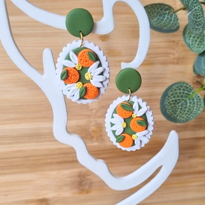 Cercei Citrus cu Flori de Portocal � Bijuterii handmade din lut polimeric, inspiratie din natura, Bijuterii, Cercei, Cercei lungi, , ARTYNOS