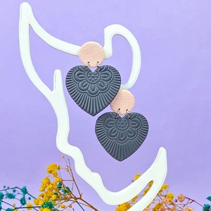 Cercei Inima cu Mandala Embosata � Bijuterii handmade din lut polimeric, Bijuterii, Cercei, Cercei lungi, , ARTYNOS