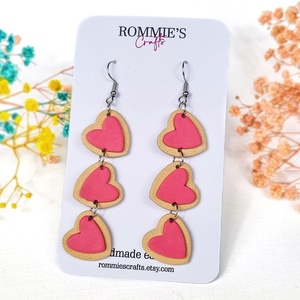 Cercei cu Biscuiti Roz in Forma de Inima � Bijuterii handmade din lut polimeric, Bijuterii, Cercei, Cercei lungi, , ARTYNOS
