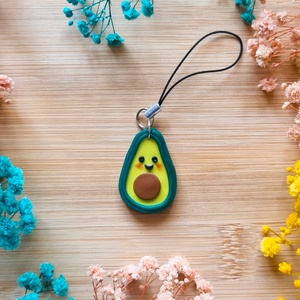 Breloc charm pentru telefon Cute Avocado - handmade din lut polimeric - genți și portofele - accesorii genți - breloc - Artynos.ro