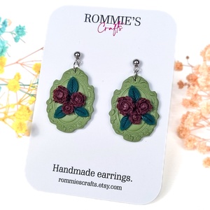 Cercei vintage cu trandafiri, handmade din lut polimeric - Artynos.ro