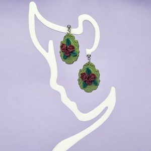 Cercei vintage cu trandafiri, handmade din lut polimeric - bijuterii - cercei - cercei lungi - Artynos.ro