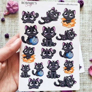 Set stickere pisica neagra - autocolante decorative pentru laptop, jurnal, planner - casă & stil de viață - produse de papetărie - pachet stickere - Artynos.ro