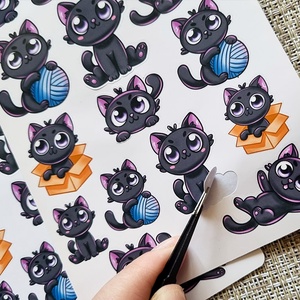 Set stickere pisica neagra - autocolante decorative pentru laptop, jurnal, planner - Artynos.ro