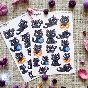 Set stickere pisica neagra - autocolante decorative pentru laptop, jurnal, planner - casă & stil de viață - produse de papetărie - pachet stickere - Artynos.ro