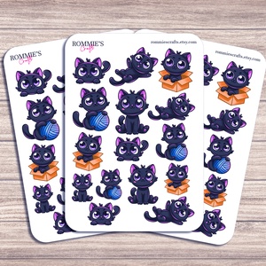 Set stickere pisica neagra - autocolante decorative pentru laptop, jurnal, planner - casă & stil de viață - produse de papetărie - pachet stickere - Artynos.ro