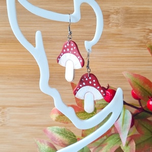 Cercei toamna ciupercute rosii, handmade din lut polimeric, stil cottagecore - bijuterii - cercei - cercei lungi - Artynos.ro