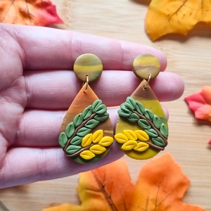 Cercei botanici de toamna, handmade din lut polimeric - bijuterii - cercei - cercei lungi - Artynos.ro