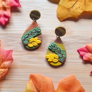 Cercei botanici de toamna, handmade din lut polimeric - bijuterii - cercei - cercei lungi - Artynos.ro