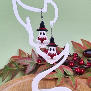 Cercei halloween fantome si carti, handmade din lut polimeric - bijuterii - cercei - cercei lungi - Artynos.ro