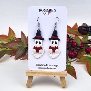 Cercei halloween fantome si carti, handmade din lut polimeric - bijuterii - cercei - cercei lungi - Artynos.ro