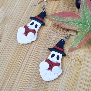 Cercei halloween fantome si carti, handmade din lut polimeric - bijuterii - cercei - cercei lungi - Artynos.ro