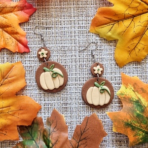 Cercei de toamna cu dovleci, handmade din lut polimeric, stil cottagecore - bijuterii - cercei - cercei lungi - Artynos.ro