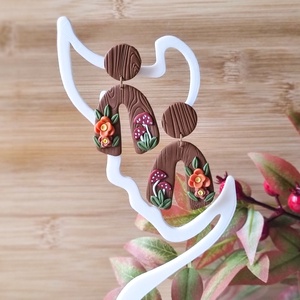 Cercei toamna cu ciupercute si flori, handmade din lut polimeric - bijuterii - cercei - cercei lungi - Artynos.ro