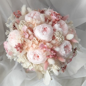 Buchet de mireasa cu bujori roz criogenati - accesorii nuntă - amintiri și cadouri de nuntă - cadou nuntă - set de ceremonie - Artynos.ro