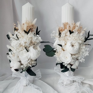 Set lumanari nunta, Accesorii nunta, Materiale decor pentru nunta, Lumanari de nunta si suport lumanari, Aranjament de flori, Set lumanari nunta realizat din flori si plante criogenate si stabilizate. , ARTYNOS