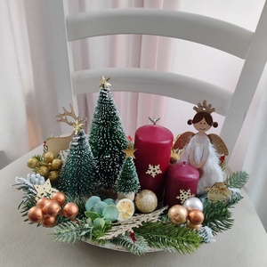 Aranjament, decorațiune  cu lumânări pentru masa de Craciun, cadou pentru cei dragi - crăciun - decorațiuni de crăciun de casă - decor pentru masă de crăciun - Artynos.ro