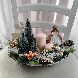Aranjament, decorațiune  cu lumânări pentru masa de Craciun, cadou pentru cei dragi - crăciun - decorațiuni de crăciun de casă - decor pentru masă de crăciun - Artynos.ro