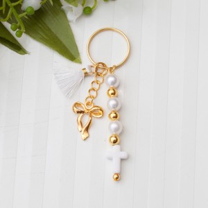Breloc, ornament pentru geanta - Cruce alb/dorat, , , ARTYNOS