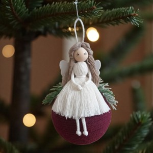 Ornament pentru pomul de Crăciun - înger macramé pe minge burgundy - crăciun - decorațiuni de crăciun de casă - figurine pentru pomul de crăciun - Artynos.ro