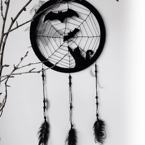 Dreamcatcher pisica neagră, Prinzator de vise pisică și lilieci, Decor perete negru, Decor Halloween, Casă & Stil de viață, Accesorii pentru decorat casa, Decorațiuni de pereți, decorațiuni suspendate, Capcană de vise, Cusătură, Înnoda, ARTYNOS