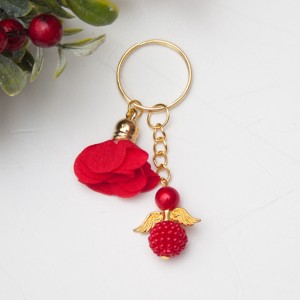 Breloc, geanta ornament Craciun - Red floare ciucure inger aur, , , ARTYNOS