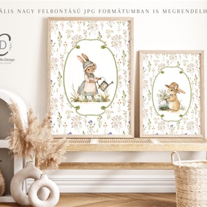 Iepuras ilustrare imagine, poster de epoca, decal de perete de Paste set de 2 - Artynos.ro