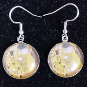 Lentile de sticlă inspirate de Gustav Klimt, set colier și cercei din oțel medical -  - Artynos.ro