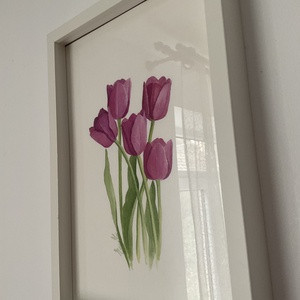 Tablou acuarela Lalele violet Pictura originala A4, cu rama - Artynos.ro