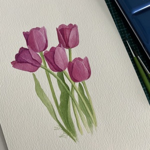 Tablou acuarela Lalele violet Pictură originală A4, cu ramă - arte vizuale și accesorii  - picturi - acuarele picturi - Artynos.ro